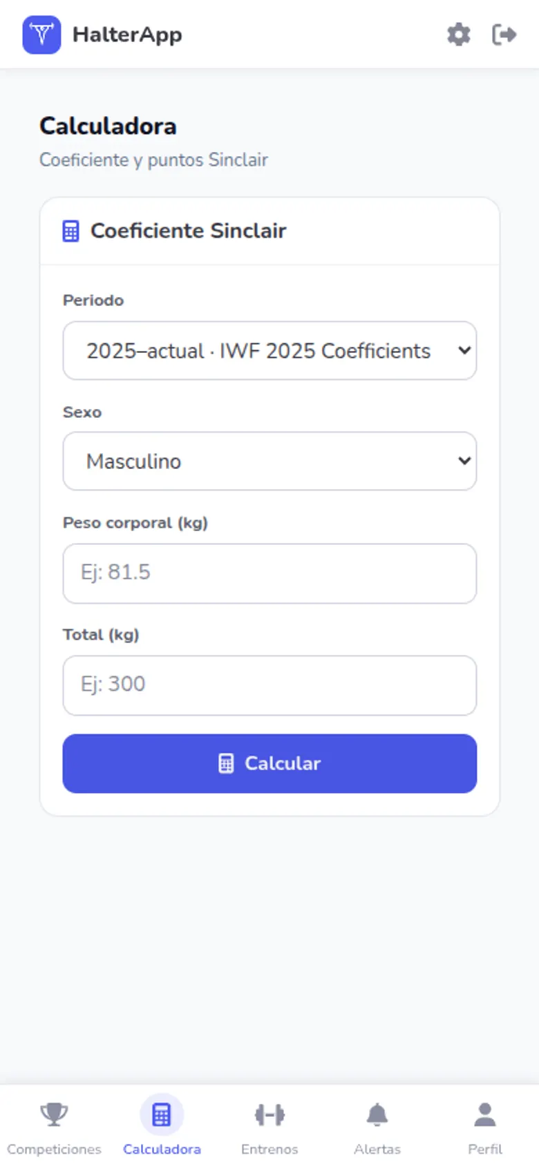 Calculadora del coeficiente Sinclair
