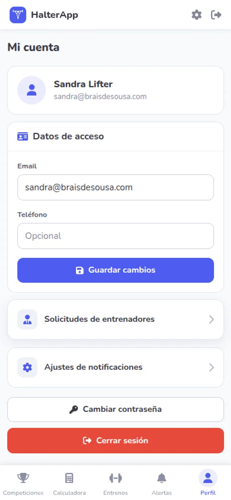 Perfil y cuenta del atleta